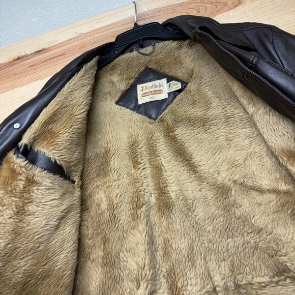 Vintage Kentfield Jacket Mens 42 Brown Sherpa Lined Faux Leather Coat 80s - Picture 11 of 15